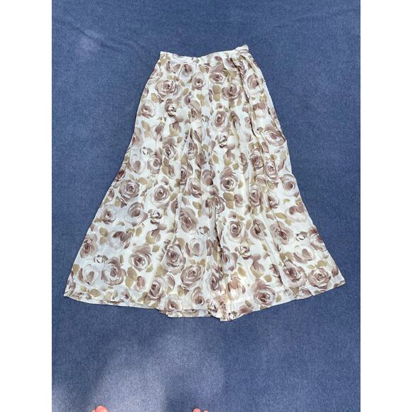 AUSTIN REED Cream Brown Flower Pattern Maxi Skirt Size 10 - Picture 2 of 8